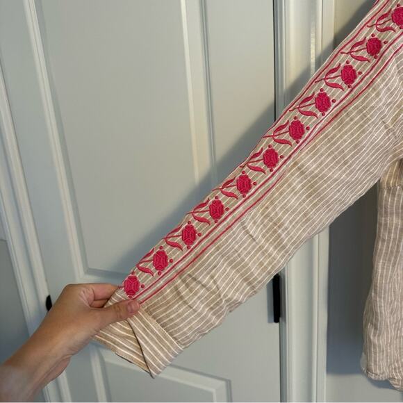 J. Crew Tan Pink Embroidered Linen Tunic Top Small - Picture 12 of 15